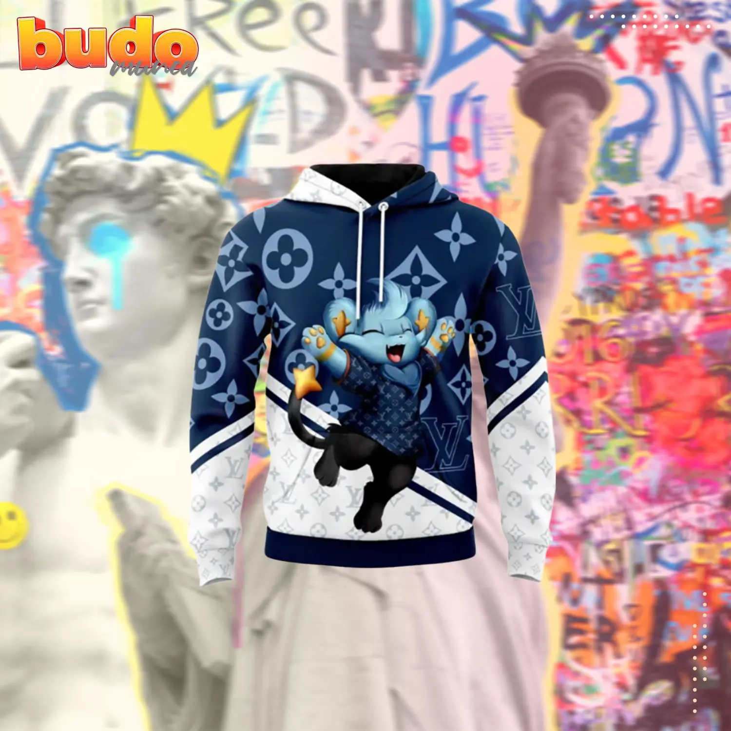 Louis vuitton animal white blue unisex hoodie outfit for men women luxury brand clothing special gift - hot new